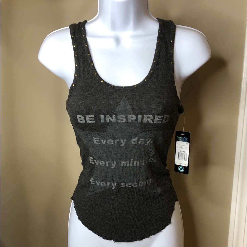 Be Inspired Charcoal Studded Racerback Tank - Women